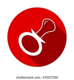 Baby's dummy sign icon isolated on red background with long shadow. flat icon