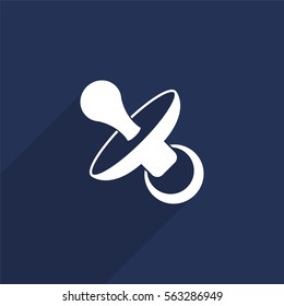 Baby's dummy vector icon with long shadow isolated on  blue