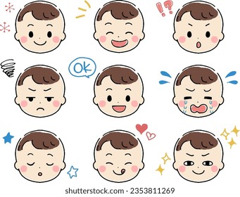 Baby's facial expression illustration set in baby clothes