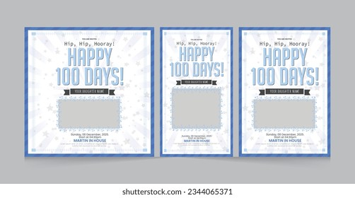 Baby's first 100 days celebrating party invitation card, stories and square banner design.