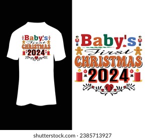 Baby's first christmas 2024 vector tshirt design for sale