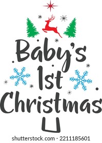 Baby's First Christmas, Merry Christmas, Santa, Christmas Holiday, Vector Illustration File
