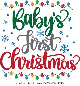 Baby's first christmas, merry christmas, santa, christmas holiday, vector illustration file