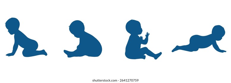 Baby's First Year in Silhouettes Diverse Baby Silhouette Set Showing Crawling Sitting And Standing On White Background  . 