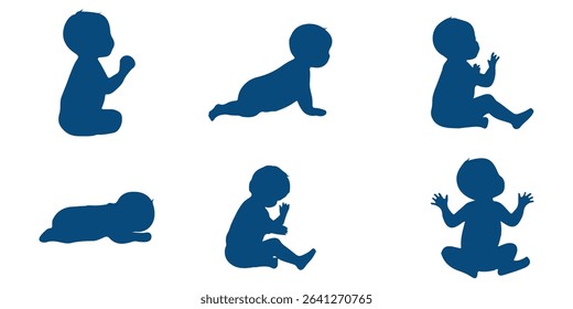 Baby's First Year in Silhouettes Diverse Baby Silhouette Set Showing Crawling Sitting And Standing On White Background  . 