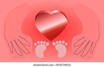 baby's foot and hands holding heart show love and gratitude vector. Celebrate party,birthday,valentine's day,mother's day, father's day,Christmas,event,template background,poster,card,banner,flyer