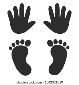 Baby's footprints and handprints, icon. Abstract concept. Flat design. Vector illustration on white background. 