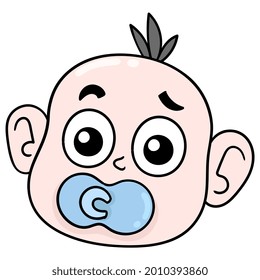 Der Kopf des Babys hat einen Pazifer im Mund, Vektorgrafik Karton Emoticon. Symbolzeichnung