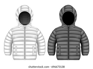 Baby's hooded insulated down jacket. Vector illustration.