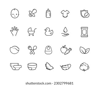Baby's icons set. Vector illustration on white background. Perfect for baby goods, napkin, toys and more. EPS10.