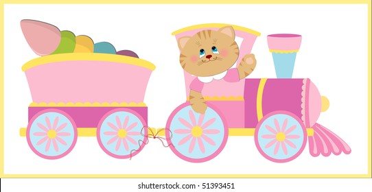 Baby's illustration with kitty and pink train (EPS10)