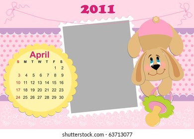 Baby's monthly calendar for april 2011's with photo frame (EPS10)