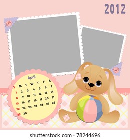 Baby's monthly calendar for april 2012 with photo frames (EPS10)