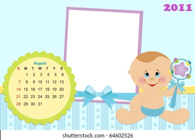 Baby's monthly calendar for august 2011 with photo frames (EPS10)