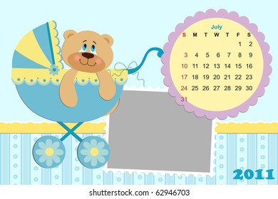 Baby's monthly calendar for july 2011's with photo frame (EPS10)