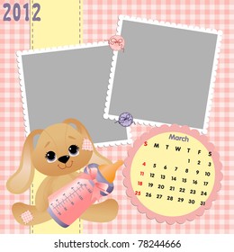 Baby's monthly calendar for march 2012 with photo frames (EPS10)