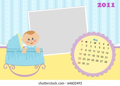 Baby's monthly calendar for may 2011 with photo frames (EPS10)