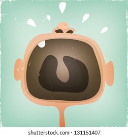 Baby's Mouth Screaming/ Illustration Of A Design Funny Cartoon Baby Mouth Screaming And Yelling With Grunge Texture Over