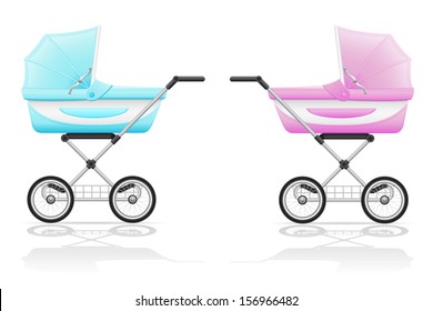babys perambulator pink and blue vector illustration isolated on white background