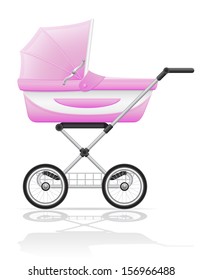 babys perambulator pink vector illustration isolated on white background