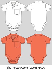 Baby's Polo neck Bodysuit flat sketch Front Back