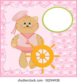 Baby's postcard with sailor cat in pink colors (EPS10)