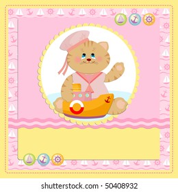 Baby's postcard with sailor cat in pink colors (EPS10)