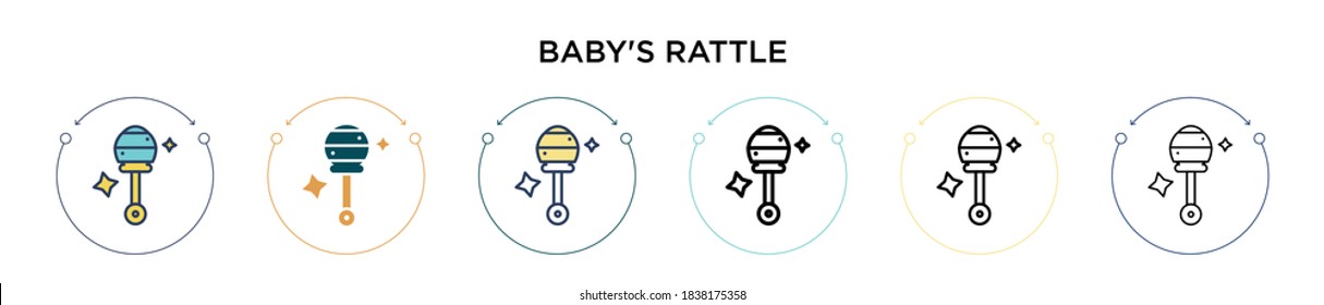 Baby's rattle icon in filled, thin line, outline and stroke style. Vector illustration of two colored and black baby's rattle vector icons designs can be used for mobile, ui, web