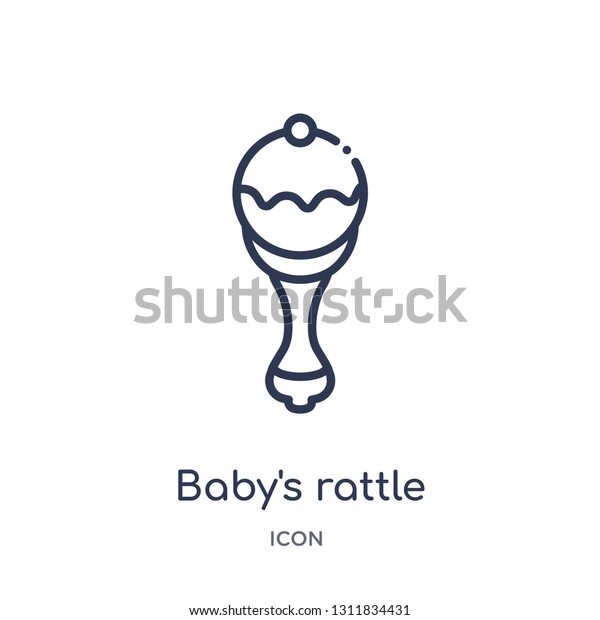 baby\'s rattle icon\
from other outline collection. Thin line baby\'s rattle icon\
isolated on white\
background.