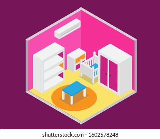 Baby's Room Isometric Vector Design