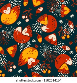 Babys seamless pattern with cartoon foxs.