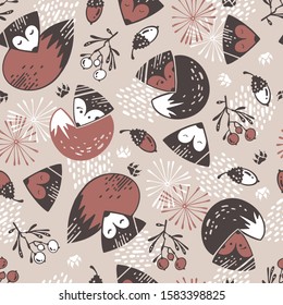 Babys seamless pattern with cartoon foxs.