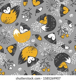Babys seamless pattern with cartoon foxs.