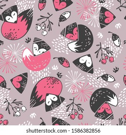 Babys seamless pattern with cartoon foxs.