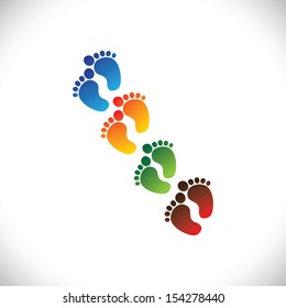 baby's or toddler's colorful foot step pairs for kindergarten - vector graphic. This illustration can represent play school, nursery or pre-school of kids & toddlers or baby care centers, etc