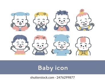  Baby's upper body icon set