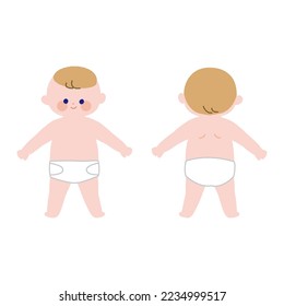 Todo el cuerpo del bebé, delante y atrás, sin líneas.