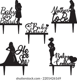 Babyshower baby topper silhouettes, mother, Family, children, vector. svg