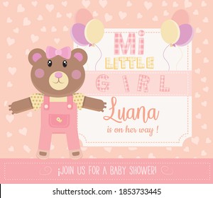 Babyshower invitation card for baby girl.Vectorial illustration.