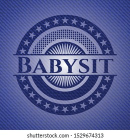 Babysit badge with denim background. Vector Illustration. Detailed.
