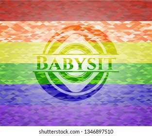 Babysit emblem on mosaic background with the colors of the LGBT flag