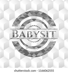 Babysit grey emblem with geometric cube white background