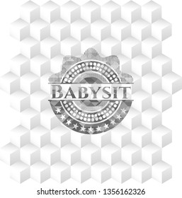 Babysit realistic grey emblem with cube white background