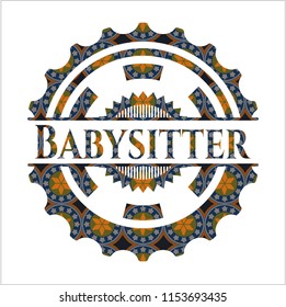 Babysitter arabic badge background. Arabesque decoration.