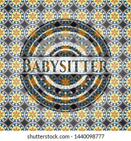 Babysitter arabic badge background. Arabesque decoration.