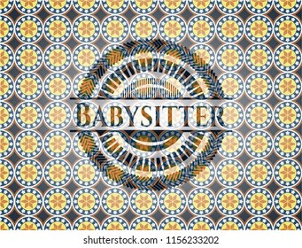 Babysitter arabic style badge. Arabesque decoration.
