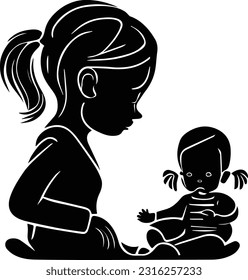 Babysitter and Baby black and white icon