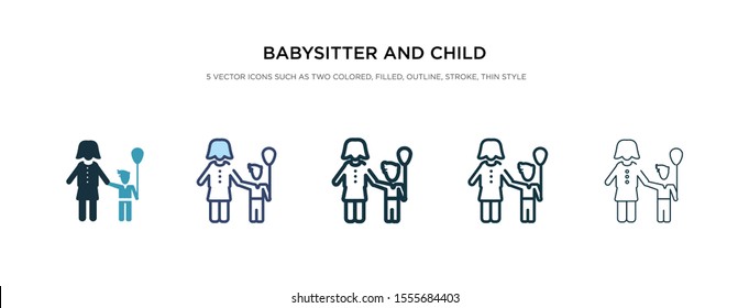 babysitter and child icon in different style vector illustration. two colored and black babysitter and child vector icons designed in filled, outline, line stroke style can be used for web, mobile,