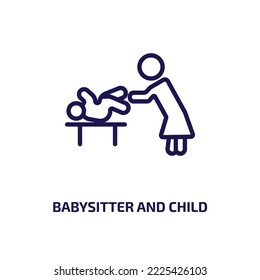 babysitter and child icon from people collection. Thin linear babysitter and child, babysitter, child outline icon isolated on white background. Line vector babysitter and child sign, symbol for web 