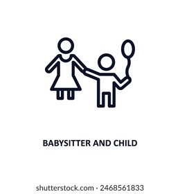 niñera y niño icono. Fina línea niñera y niño icono de la gente y la colección de relaciones. Vector de esquema. La niñera editable y el símbolo del niño se pueden utilizar Web y móvil